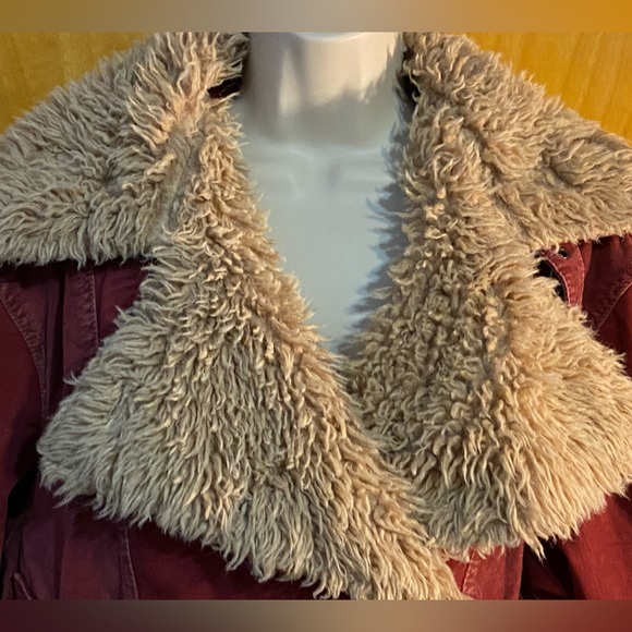 FINAL PRICE, EUC Free People sherpa lined OWEN red canvas moto jacket/coat XS - Picture 3 of 8